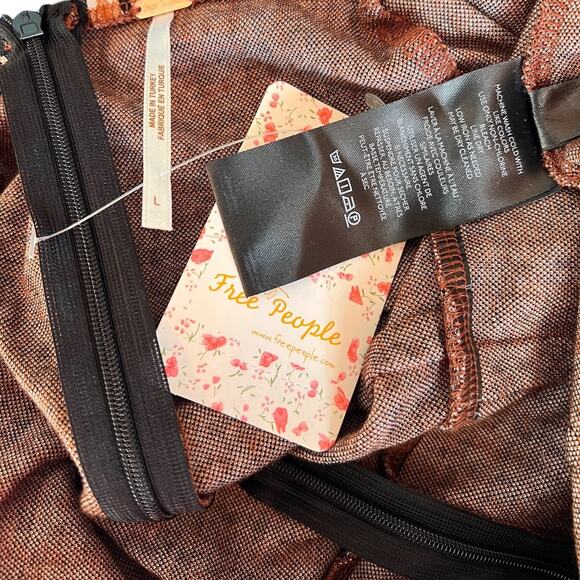 Free People Oxford fall plaid jumpsuit. Orange, black, puff sleeve NWT - Picture 10 of 12